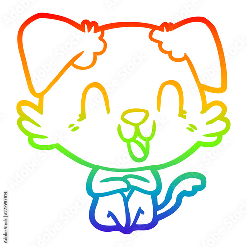 rainbow gradient line drawing laughing cartoon dog