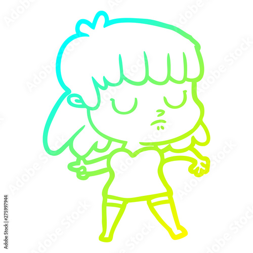cold gradient line drawing cartoon indifferent woman