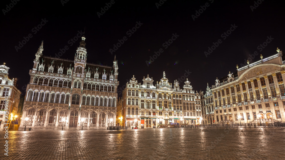 Grand Place buildings from Brussels at night, Belgium