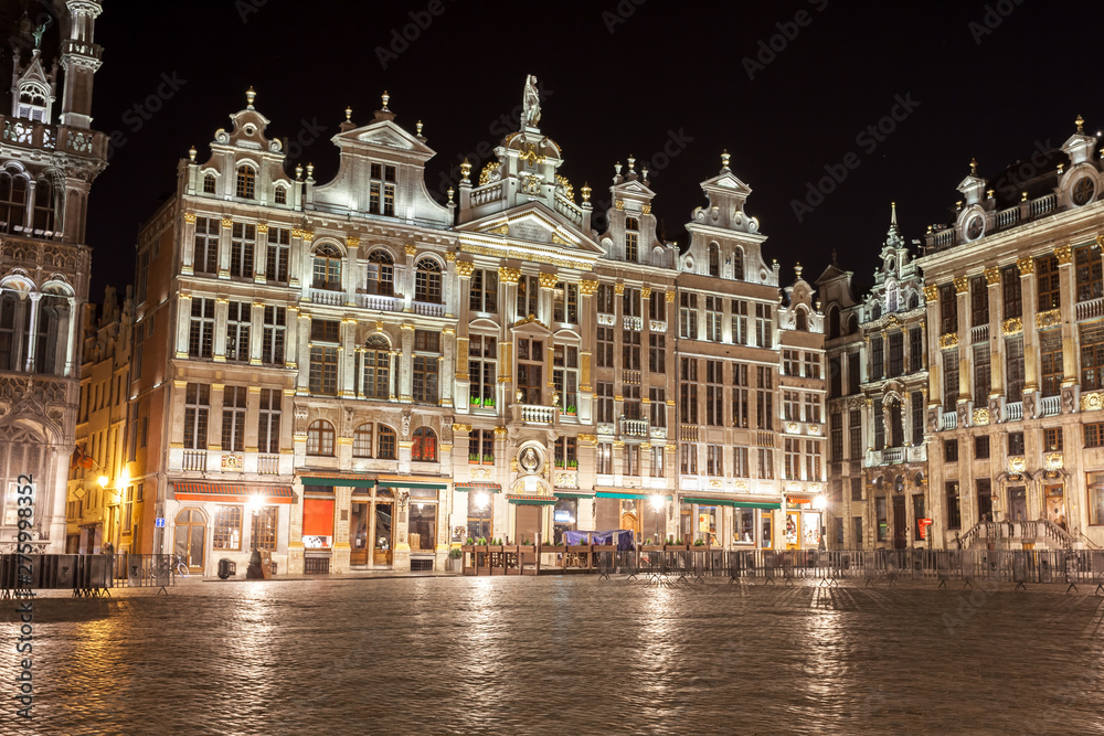 Grand Place buildings from Brussels at night, Belgium