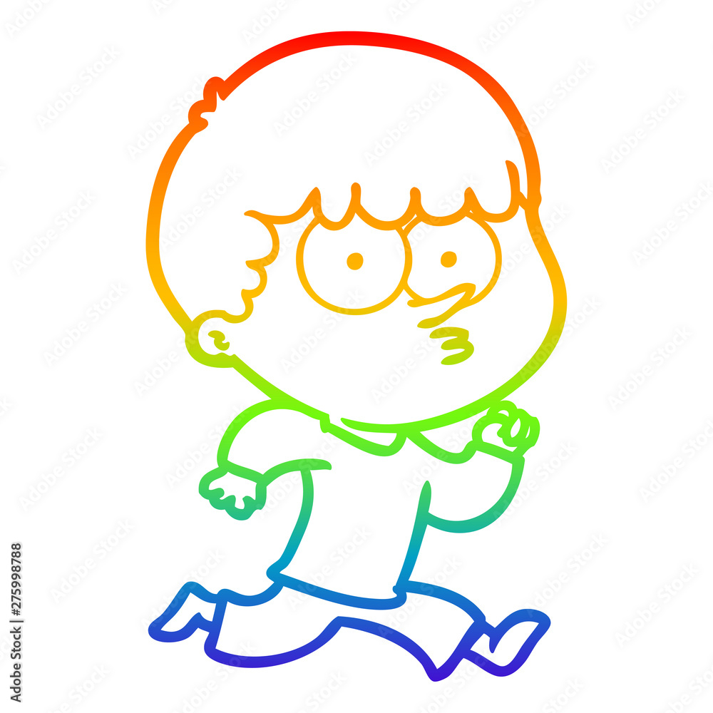 rainbow gradient line drawing cartoon curious boy running rainbow gradient line drawing cartoon curious boy running