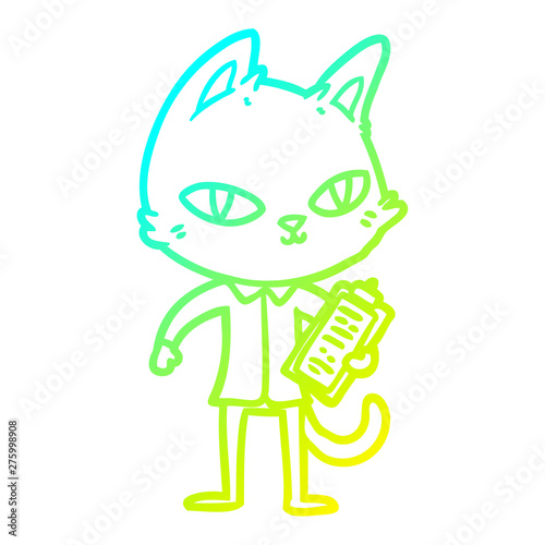 cold gradient line drawing cartoon office cat