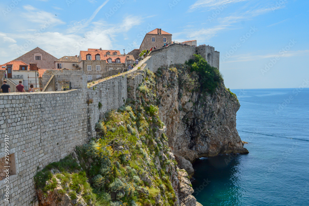 Walls of ancient town Dubrovnik on June 18, 2019. Some episodes of the Game of Thrones filmed there.