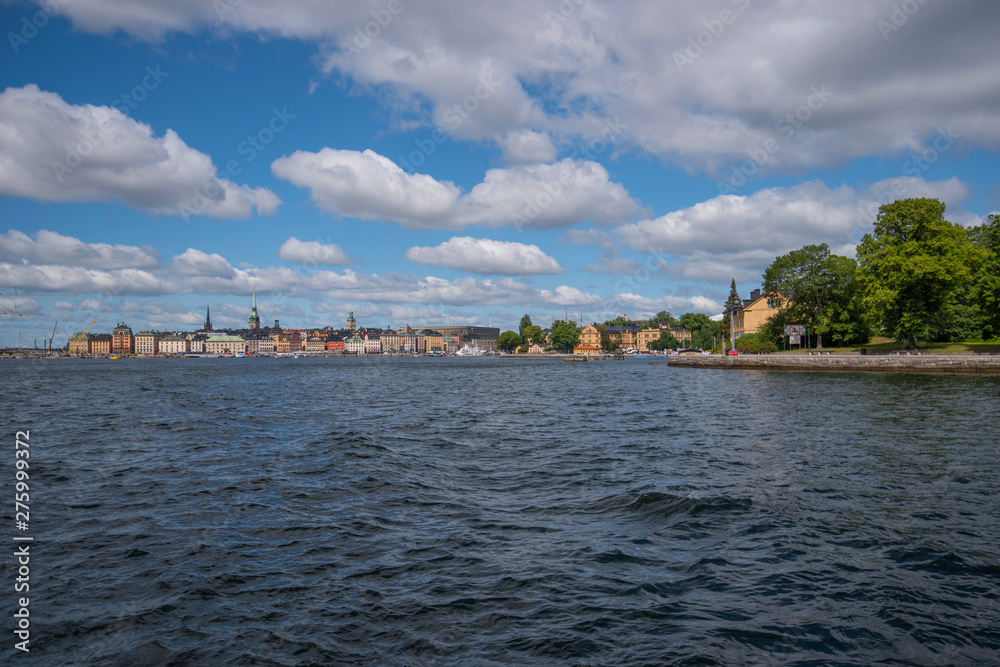 Houses and landscape at the inner harbor of Stockholm a summer day.