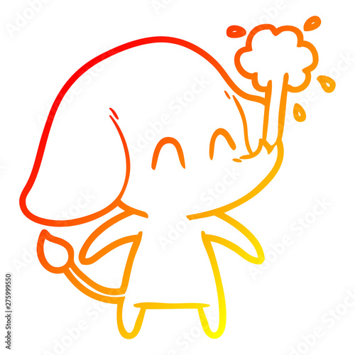 warm gradient line drawing cute cartoon elephant spouting water