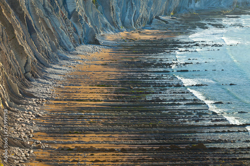 Flysch, Sakoneta beach, Deva, Gipuzkoa, The Basque Country,  The Bay of Byscay, Spain, Europe photo