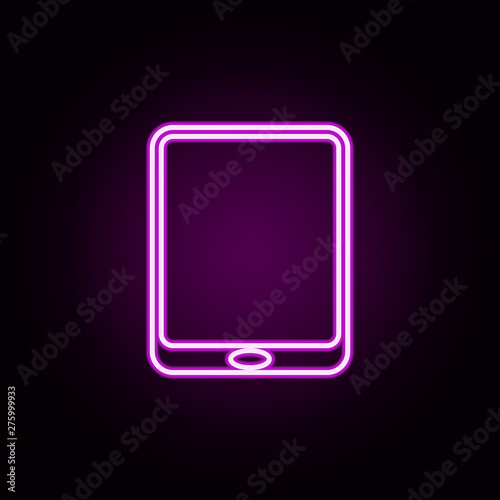 the tablet neon icon. Elements of technology set. Simple icon for websites, web design, mobile app, info graphics