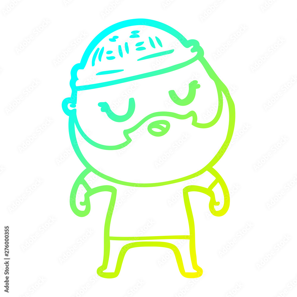 cold gradient line drawing cute cartoon man with beard