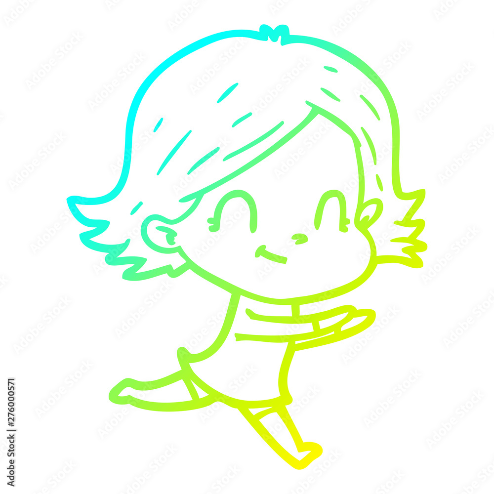 Obraz premium cold gradient line drawing cartoon friendly girl