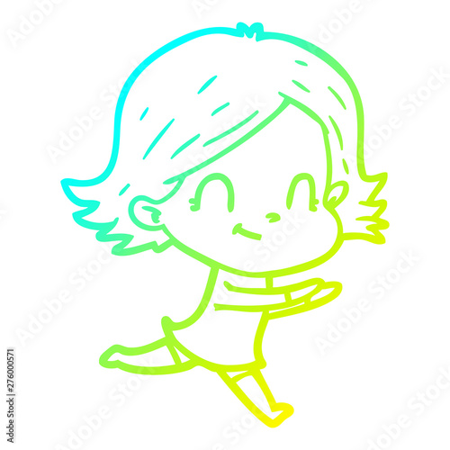 cold gradient line drawing cartoon friendly girl