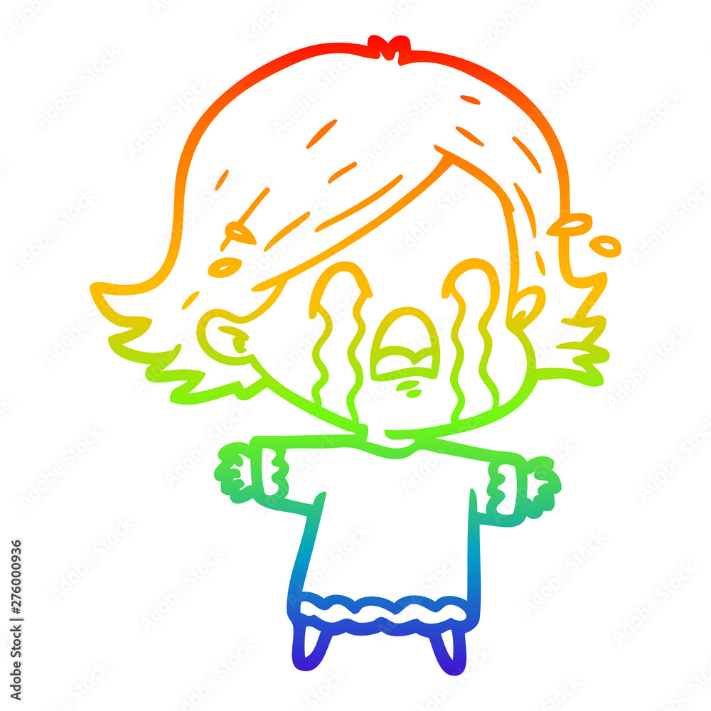 rainbow gradient line drawing cartoon woman crying rainbow gradient line drawing cartoon woman crying