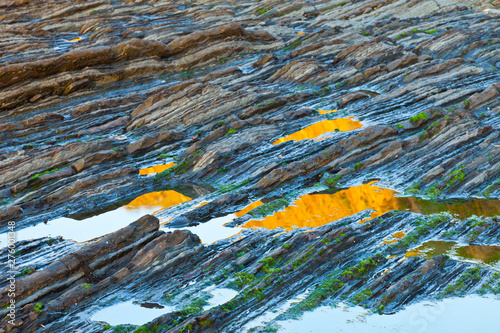 Flysch, Sakoneta beach, Deva, Gipuzkoa, The Basque Country,  The Bay of Byscay, Spain, Europe photo