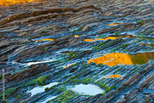 Flysch, Sakoneta beach, Deva, Gipuzkoa, The Basque Country,  The Bay of Byscay, Spain, Europe photo