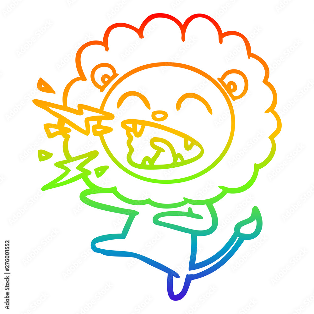 rainbow gradient line drawing cartoon roaring lion rainbow gradient line drawing cartoon roaring lion