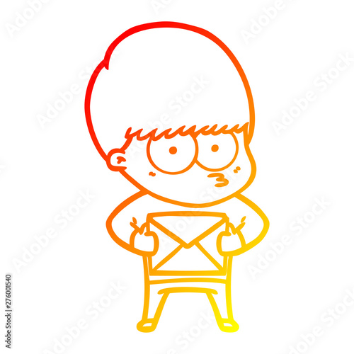 warm gradient line drawing nervous cartoon boy