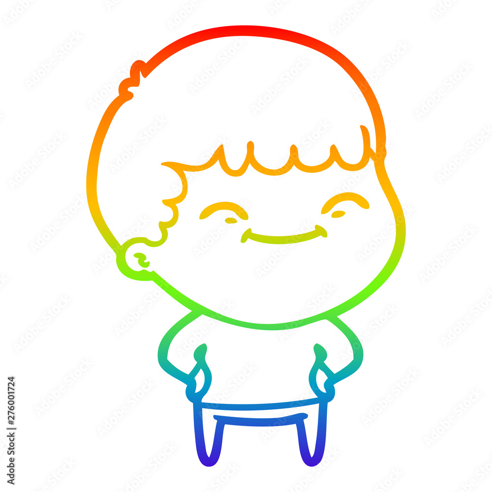 Obraz premium rainbow gradient line drawing cartoon happy boy
