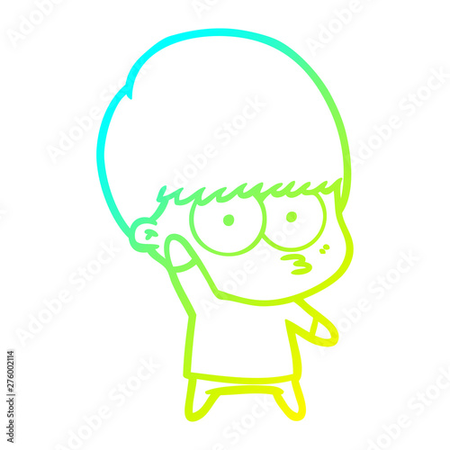 cold gradient line drawing nervous cartoon boy waving