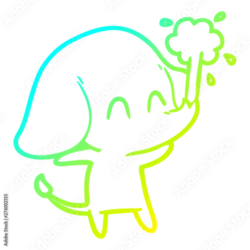 cold gradient line drawing cute cartoon elephant spouting water