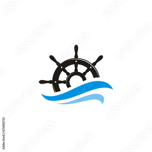 Steering Wheel and Sea Wave for Boat logo design