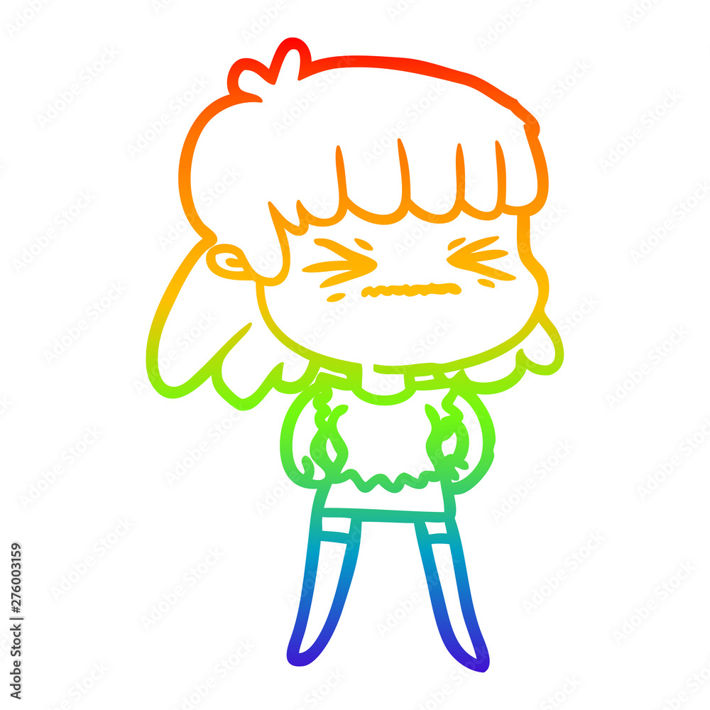 rainbow gradient line drawing cartoon angry girl rainbow gradient line drawing cartoon angry girl