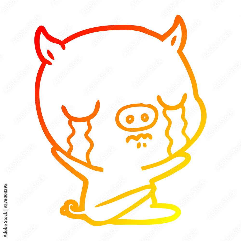 warm gradient line drawing cartoon sitting pig crying warm gradient line drawing cartoon sitting pig crying