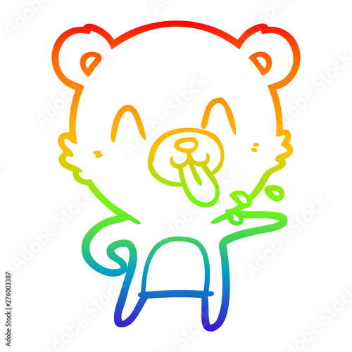 rainbow gradient line drawing rude cartoon polar bear sticking out tongue