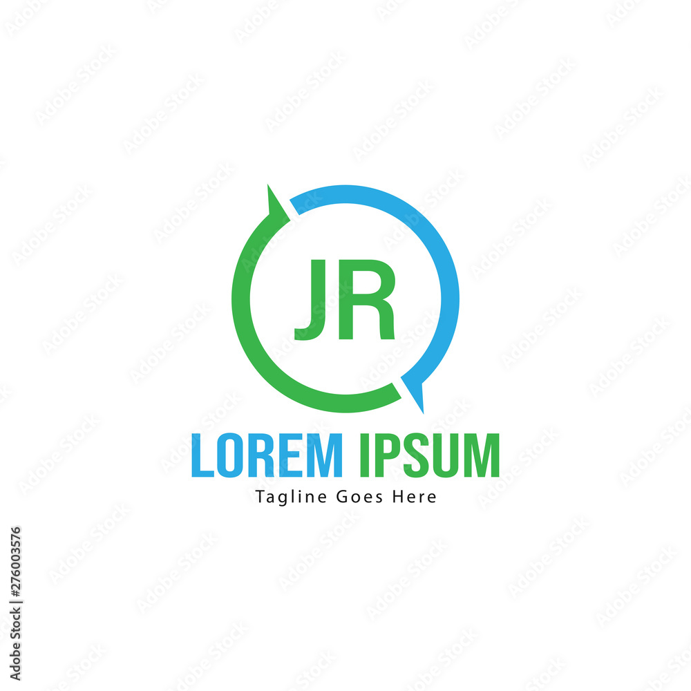 Initial JR logo template with modern frame. Minimalist JR letter logo vector illustration