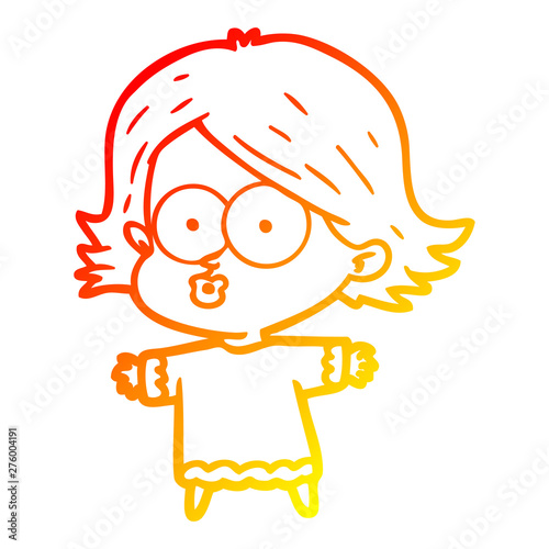warm gradient line drawing cartoon girl pouting