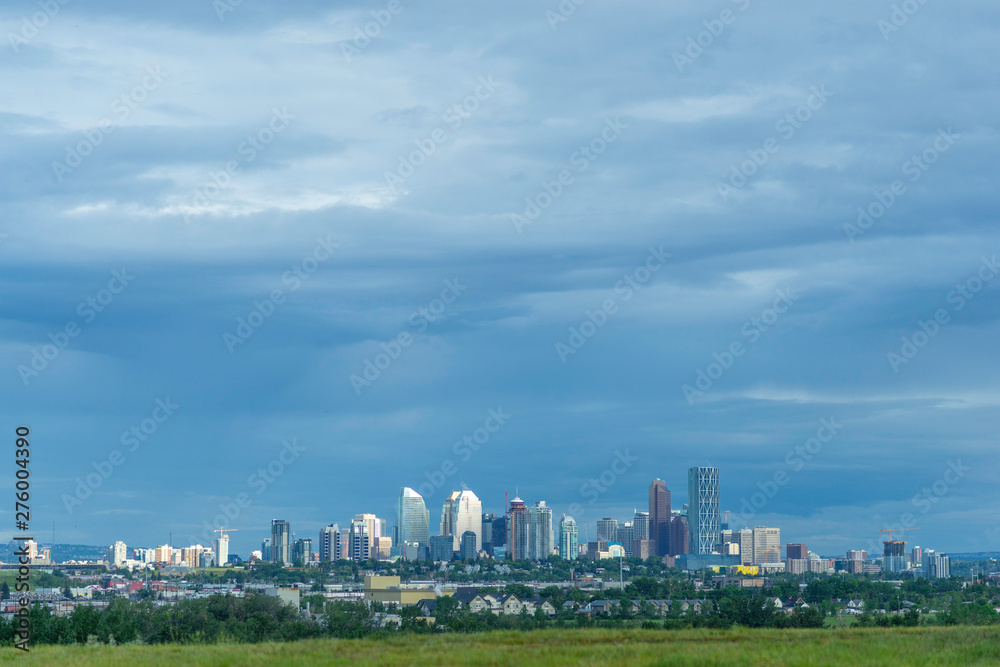 Calgary downtown financial district skyline under cloudy skies