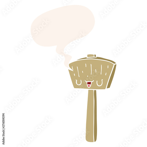 cartoon mallet and speech bubble in retro style