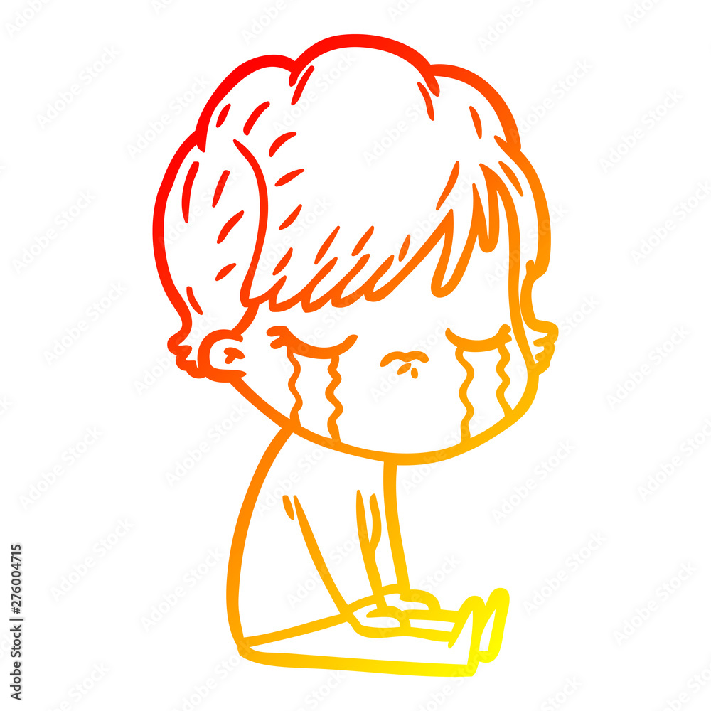 warm gradient line drawing cartoon woman crying