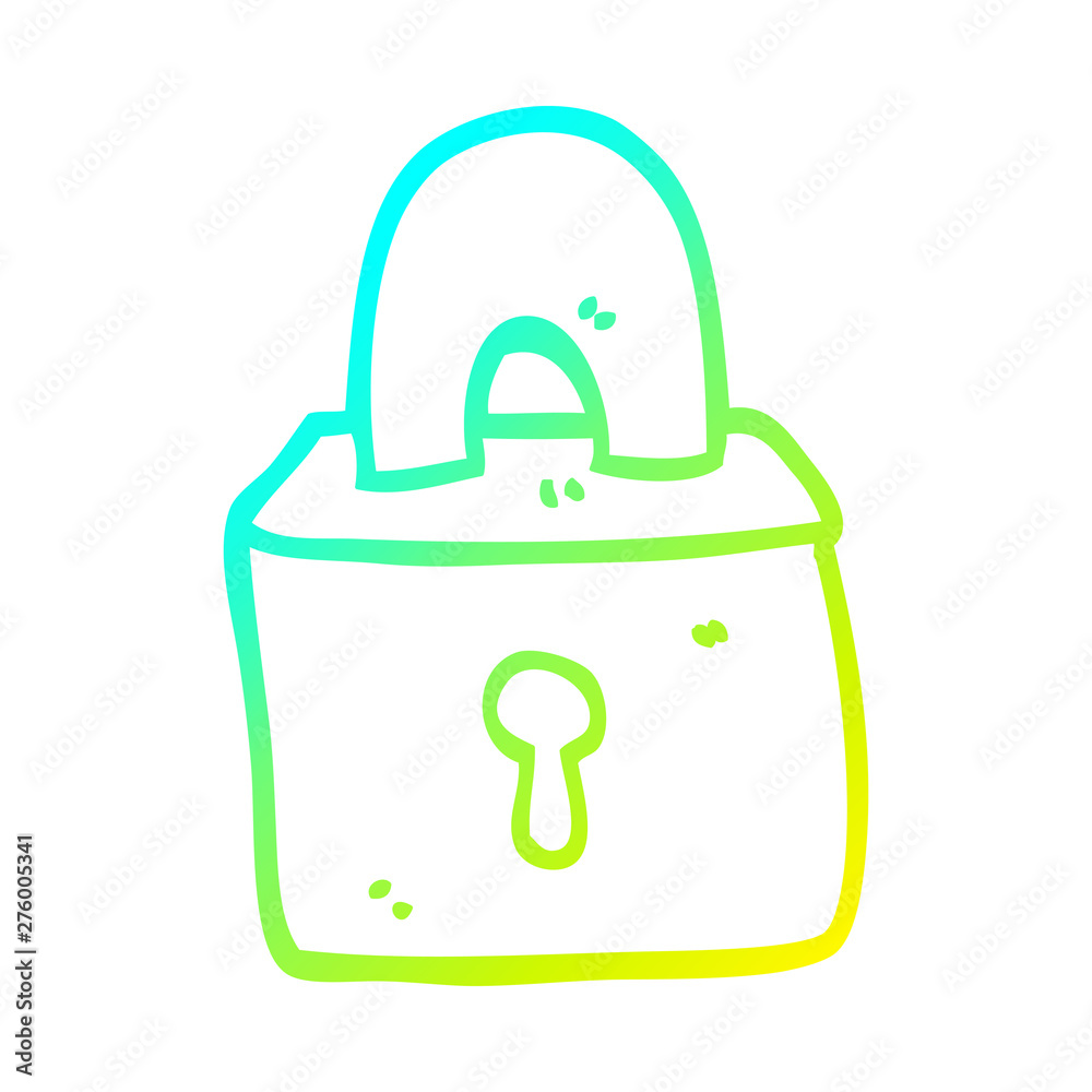 cold gradient line drawing cartoon padlock