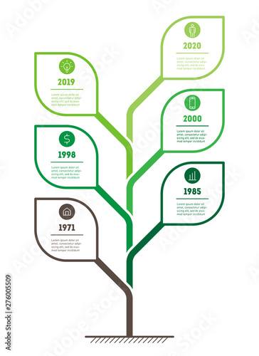 Vertical eco Business presentation concept with 6 options. Template of abstract tree, info chart or diagram. Vector infographic of technology or education process with six points.