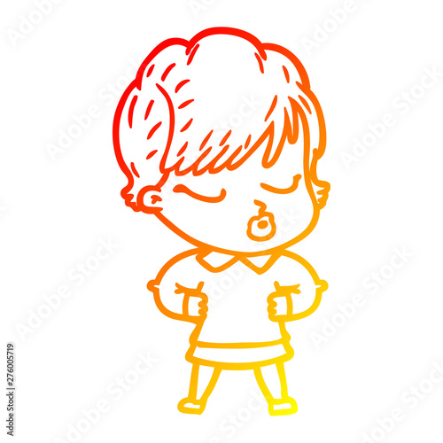 warm gradient line drawing cartoon woman with eyes shut