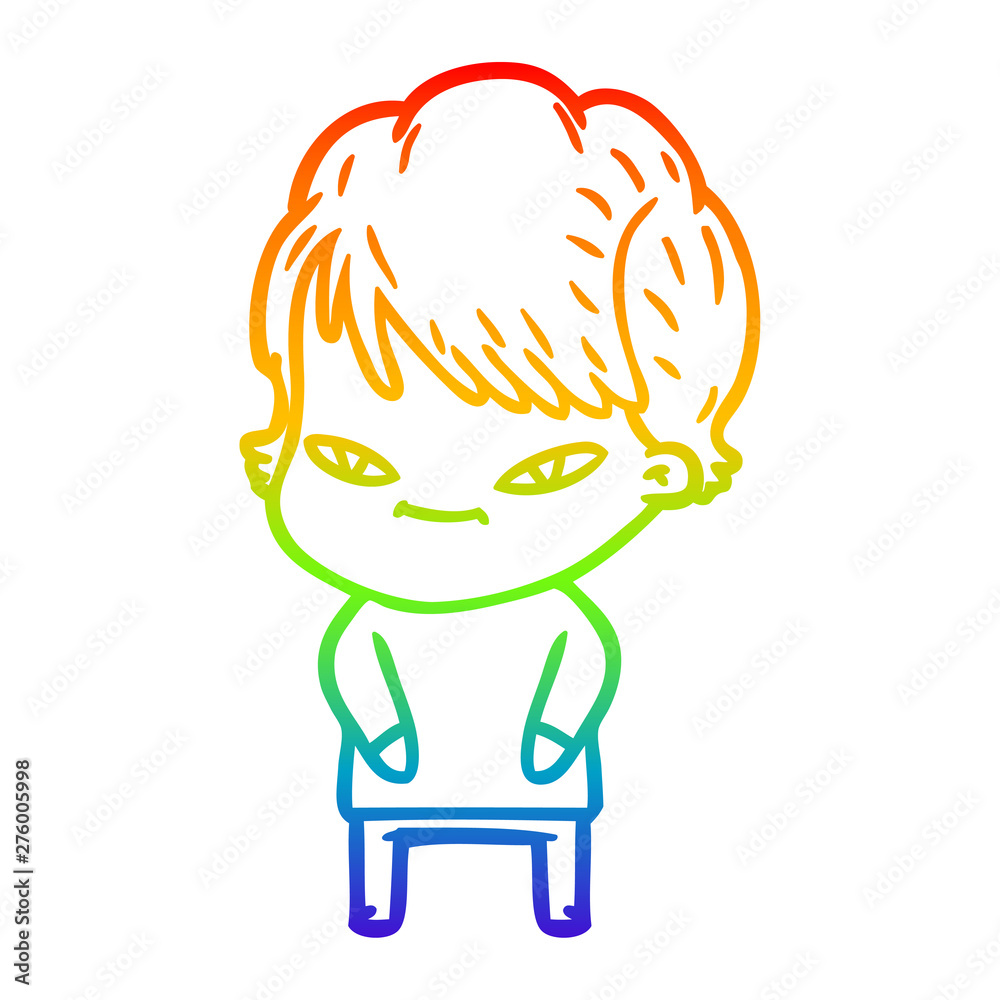 rainbow gradient line drawing cartoon happy woman rainbow gradient line drawing cartoon happy woman