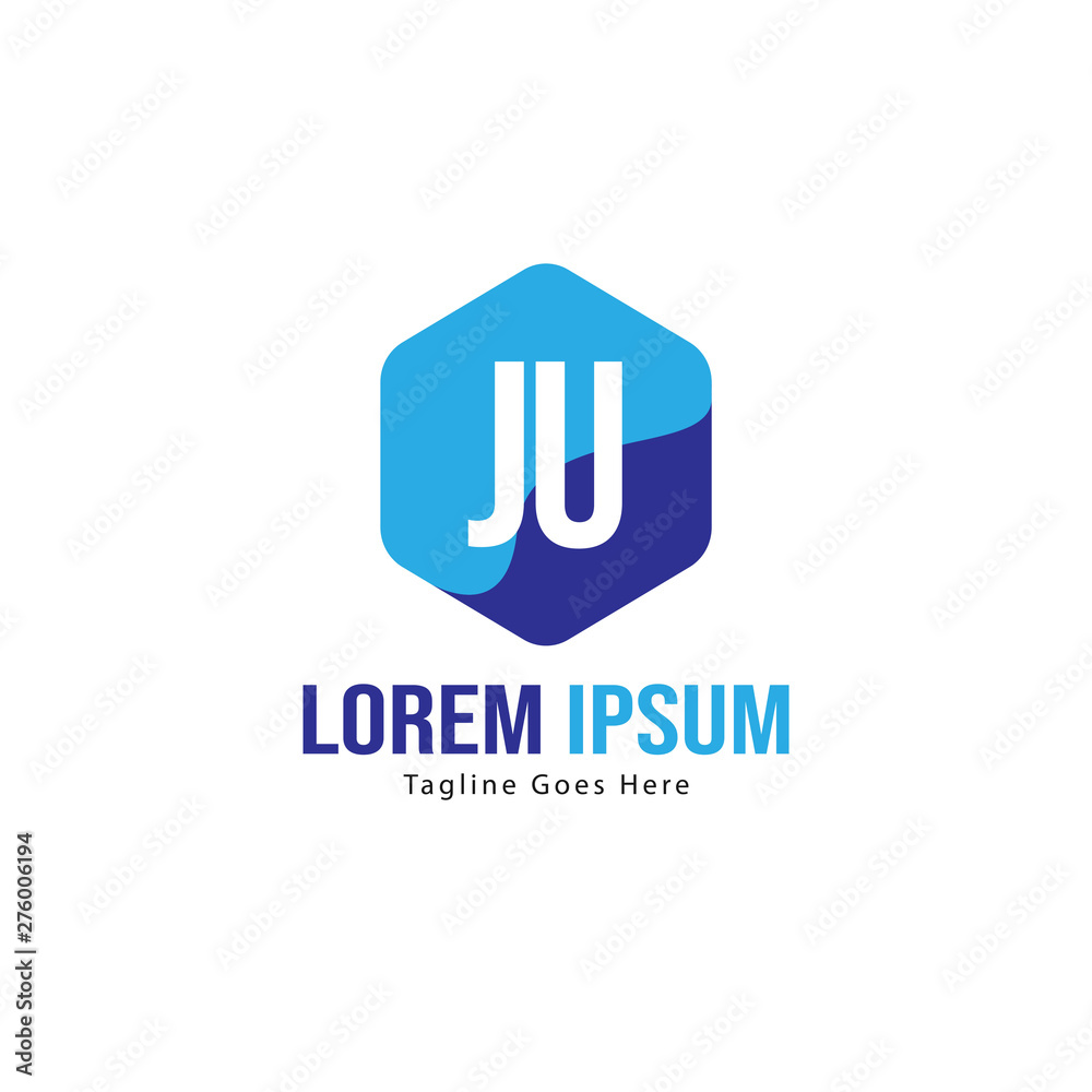 Initial JU logo template with modern frame. Minimalist JU letter logo vector illustration