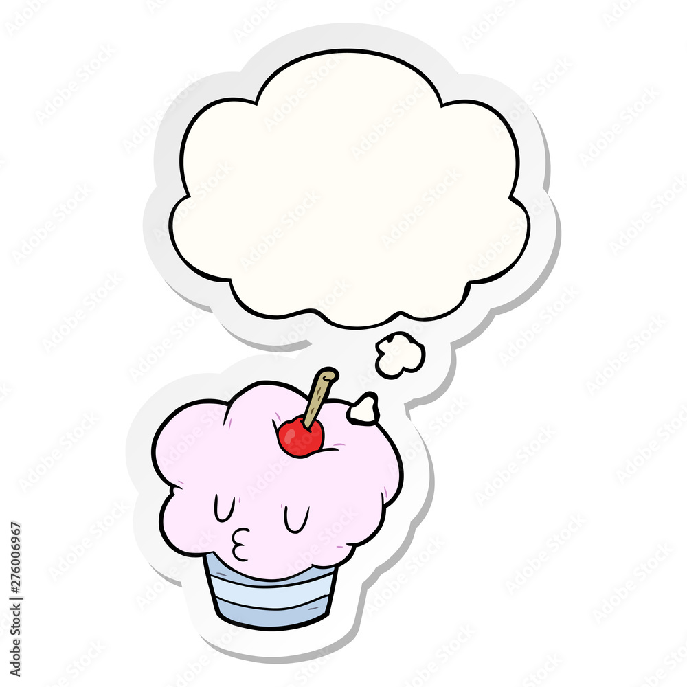 cartoon cupcake and thought bubble as a printed sticker