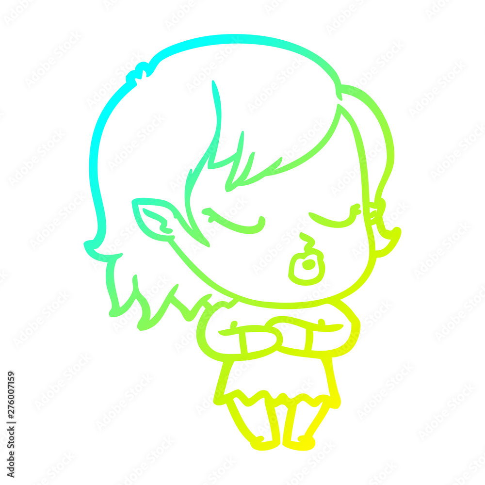 cold gradient line drawing cute cartoon vampire girl