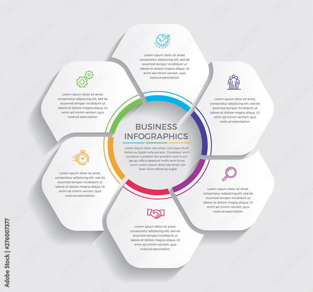 Infographic design vector and marketing icons can be used for workflow layout, diagram, annual report, web design.  Business concept with 6 options, steps or processes. - Vector  - obrazy, fototapety, plakaty 