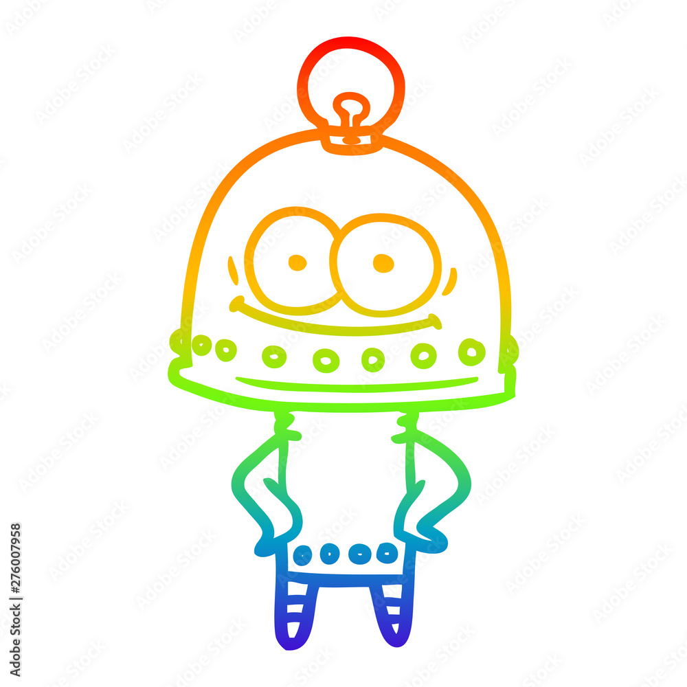 rainbow gradient line drawing happy carton robot with light bulb rainbow gradient line drawing happy carton robot with light bulb