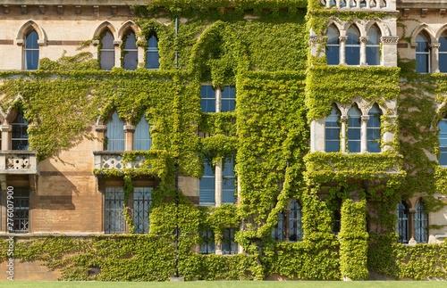 Oxford, United Kingdom, Christ Church College building on a sunny afternoon. Close-up on the facade.