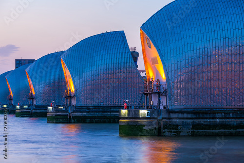 Thames Barrier, the world's second largest movable flood barrier. It protects London from environmental flooding from exceptionally high tides