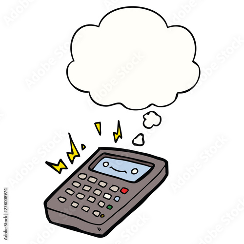 cartoon calculator and thought bubble