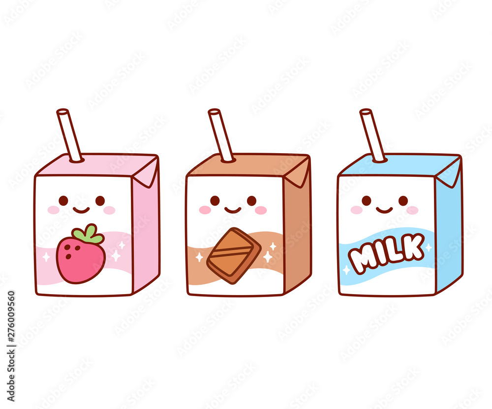 Vecteur Stock Cute cartoon milk box set | Adobe Stock