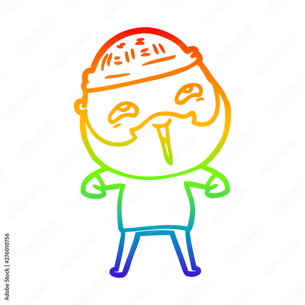 rainbow gradient line drawing cartoon happy bearded man