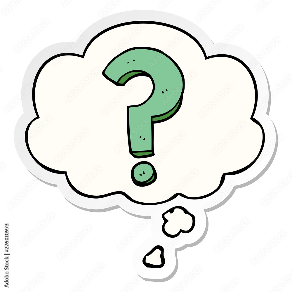 cartoon question mark and thought bubble as a printed sticker cartoon question mark and thought bubble as a printed sticker