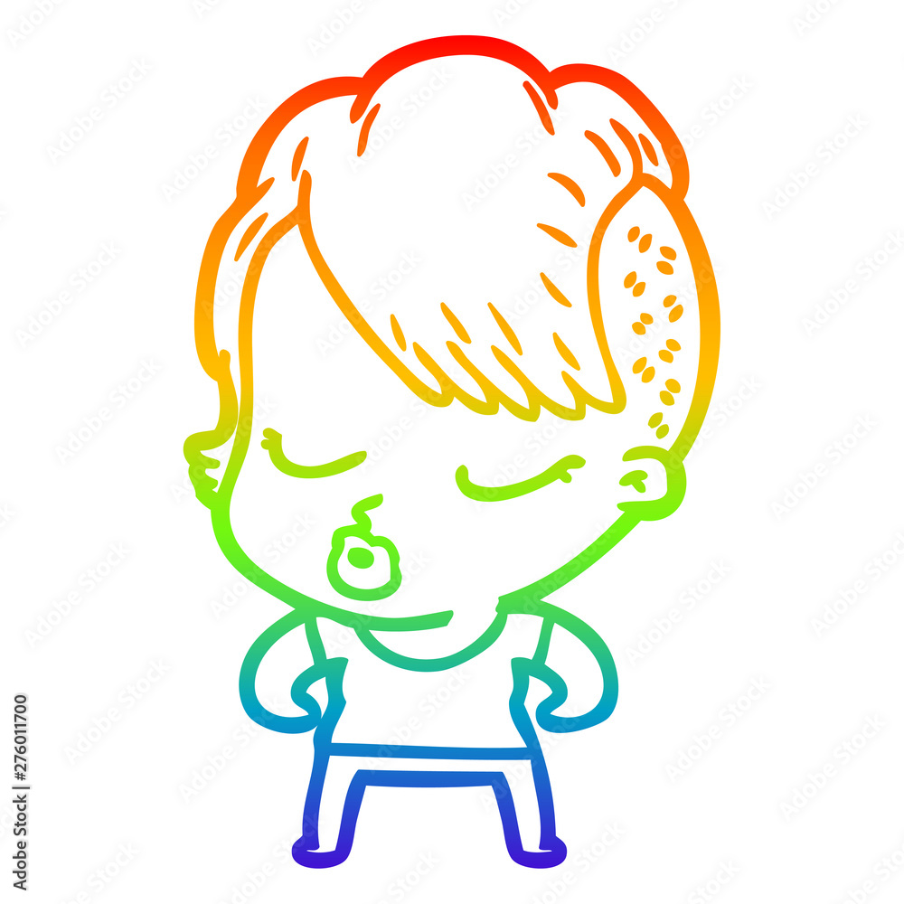 rainbow gradient line drawing cartoon pretty hipster girl rainbow gradient line drawing cartoon pretty hipster girl