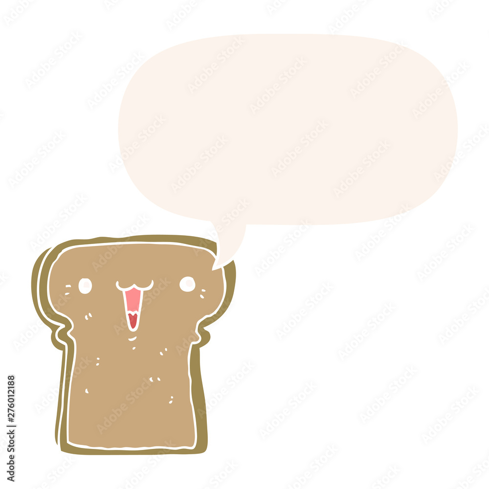 cute cartoon toast and speech bubble in retro style cute cartoon toast and speech bubble in retro style