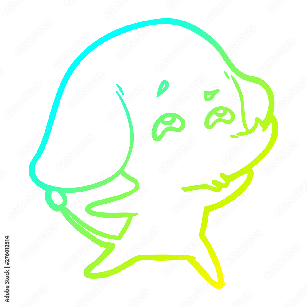 cold gradient line drawing cartoon elephant remembering