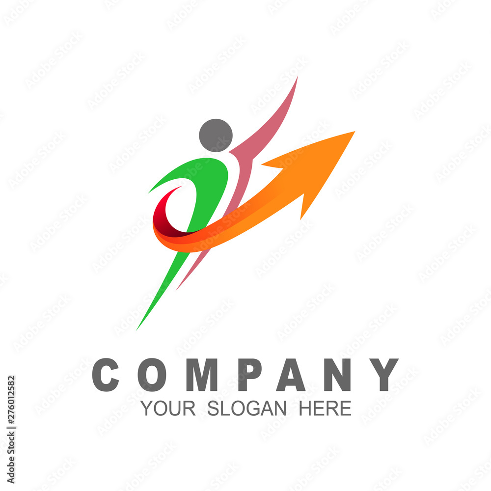 Arrow logo with human person, people and success symbol Arrow logo with human person, people and success symbol